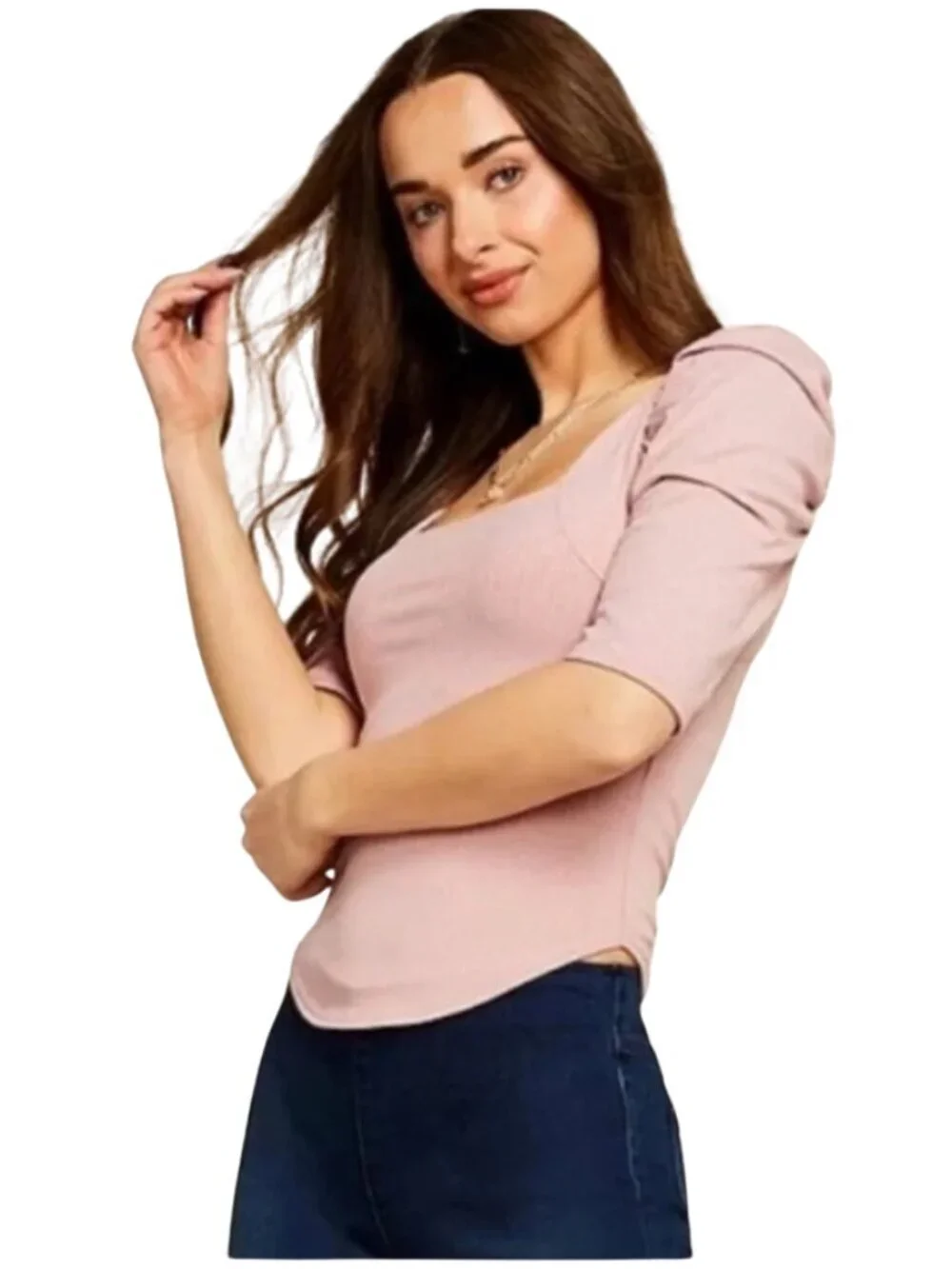 NWT Free People Night Lily Puff Shoulder Square Neck Short Sleeve Ribbed…